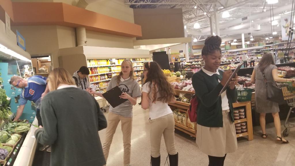 students in a grocery store