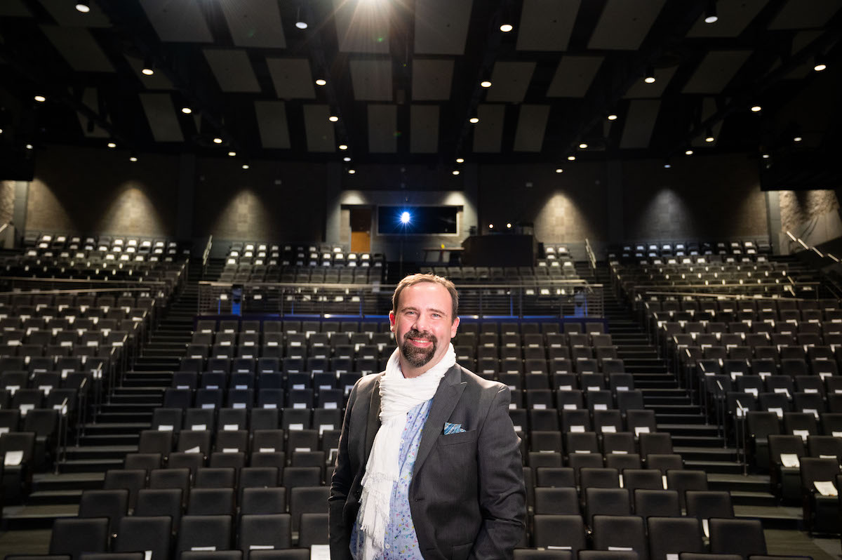 Aaron Shackelford, director of Georgia Tech Arts, at the Ferst Center. (photo by Allison Carter)