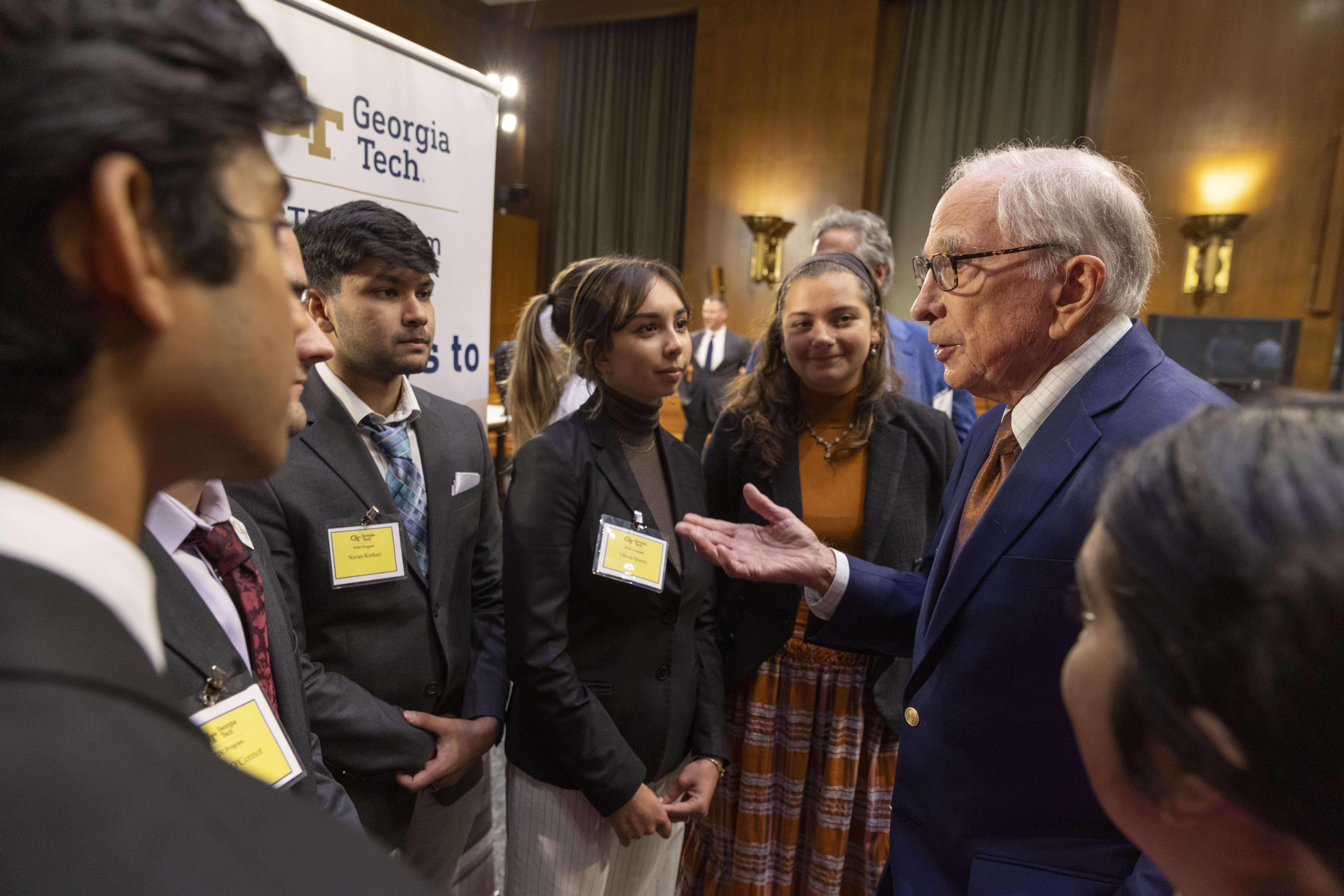 Former U.S. Sen. Sam Nunn speaks to students at the GTDC launch event in Washington on Oct. 25, 2023.
