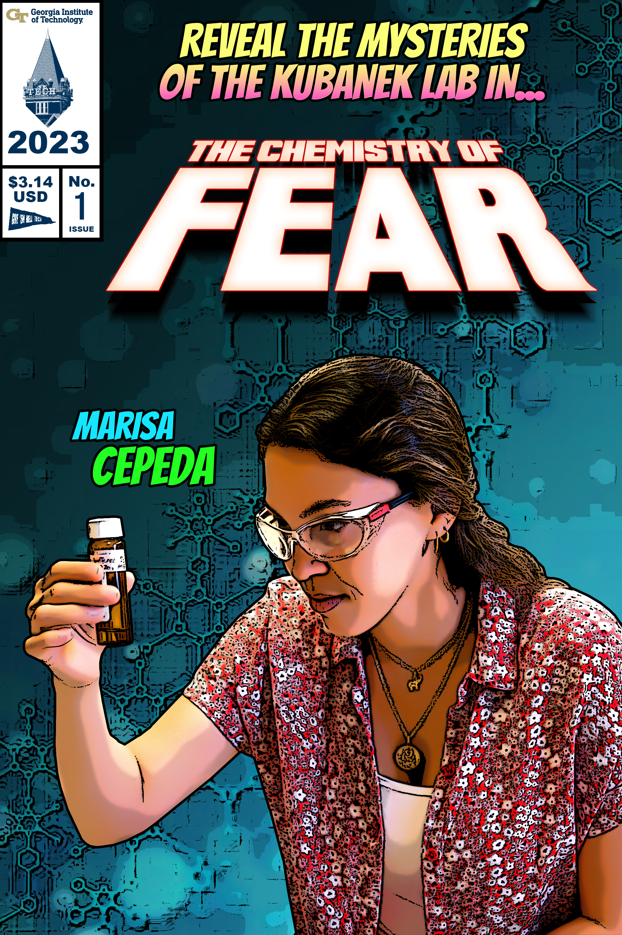 A comic book stylization of Marissa Cepeda titled, "The Chemistry of Fear"
