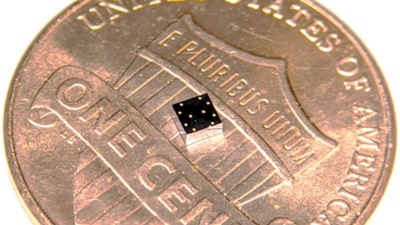 A square black dot with huge abilities to record lung and heart data. Credit: Georgia Tech / Ayazi lab