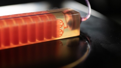 A 3D-printed cell trap developed in the laboratory of Georgia Tech Assistant Professor A. Fatih Sarioglu captures blood cells to isolate tumor cells from a blood sample. (Photo: Allison Carter, Georgia Tech)