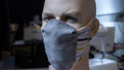 Details of a redesigned face mask developed at the Georgia Institute of Technology are modeled on this mannequin.  (Credit, Christopher Moore, Georgia Tech)