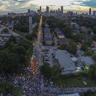 An aerial shot of the 2014 Atlanta BeltLine Lantern Parade.