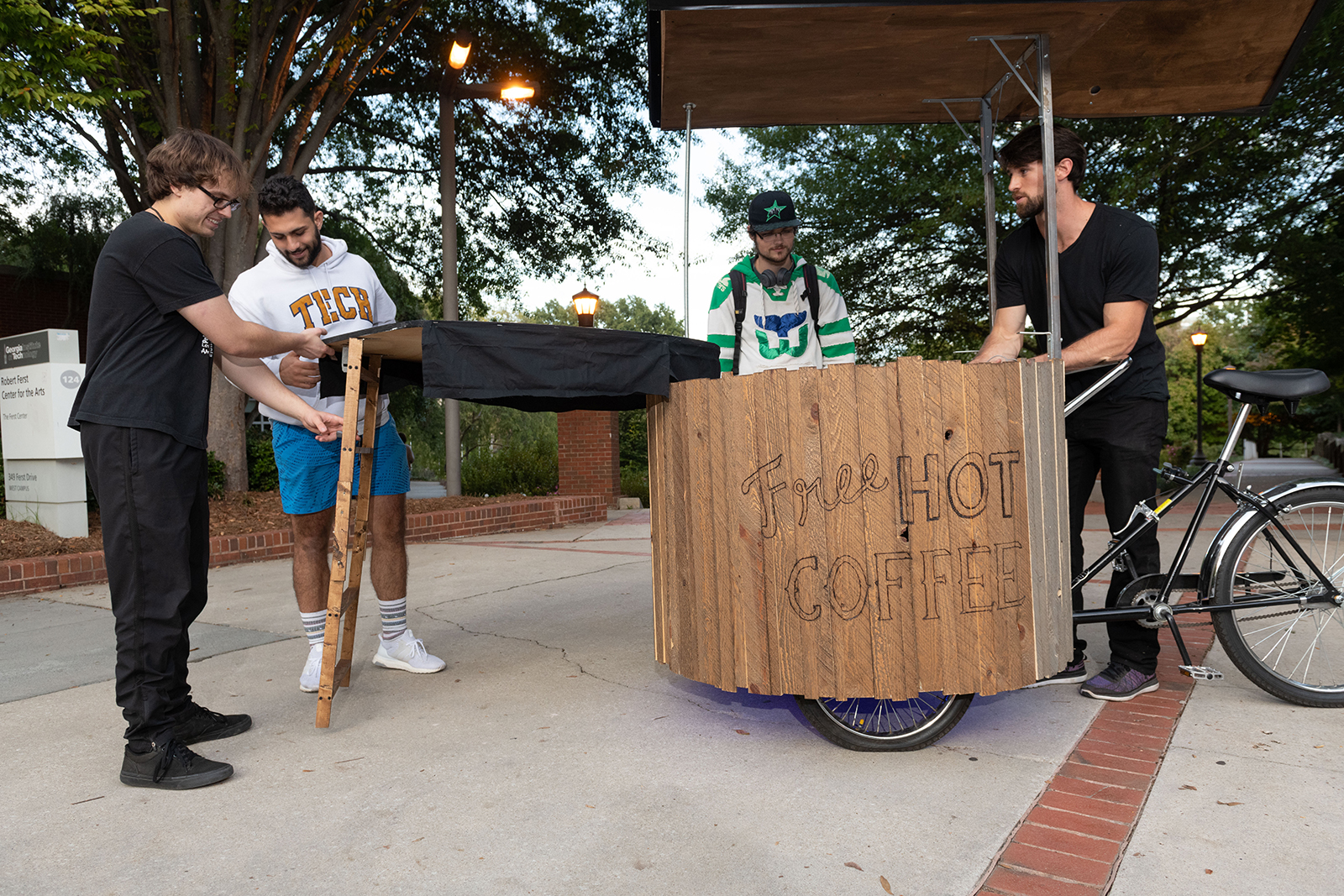 setting up the coffee bike