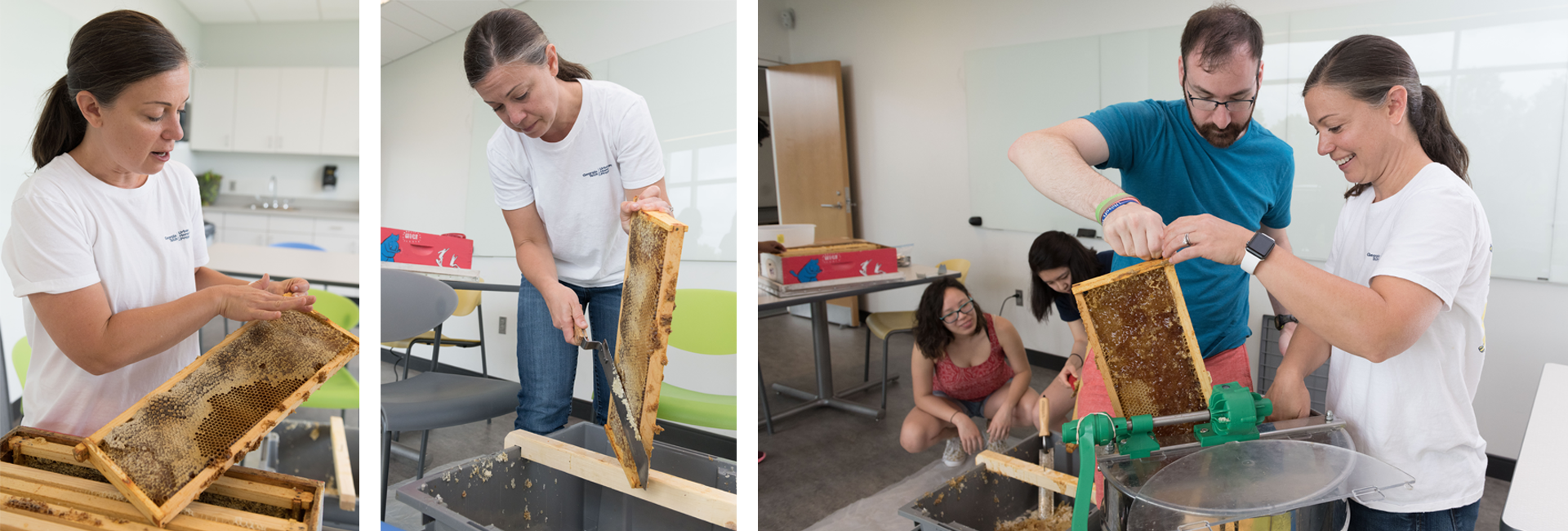 leavey works with students and honeybee project