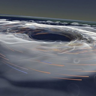 A computer simulation of Hurricane Katrina gathering strength.