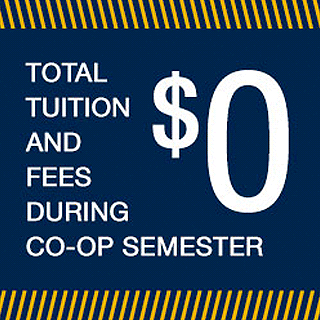 Graphic that reads, "Total tuition and fees during co-op semester: $0"