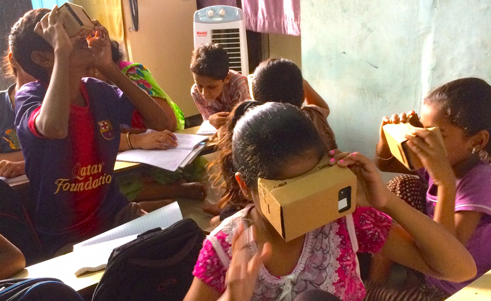 students use VR in a classroom in mumbai