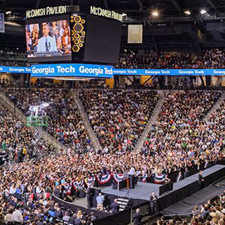 McCamish pavillion filled with Georgia Tech students, faculty, and staff during President Obama's speech.