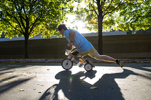 A participant in the 2013 Mini 500 strides toward the finish line.