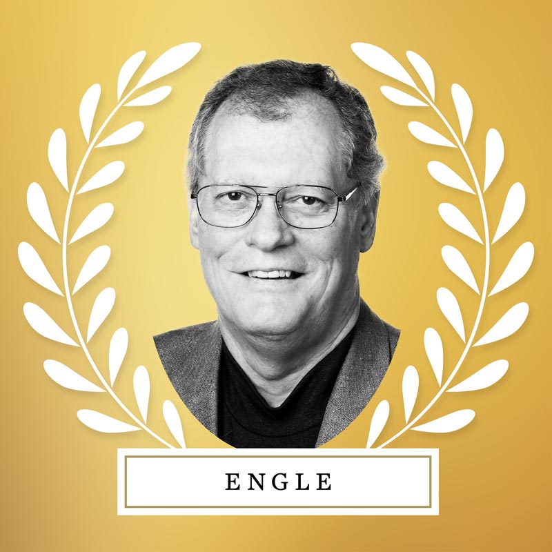 Portrait of Randall Engle with laurel leaves