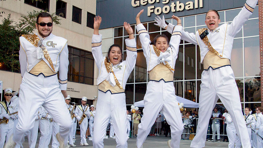 Georgia Tech's drum majors from left to right: Andrew Joyce, Ariana Olalde, Dawn Andrews, and Parker Buntin. 