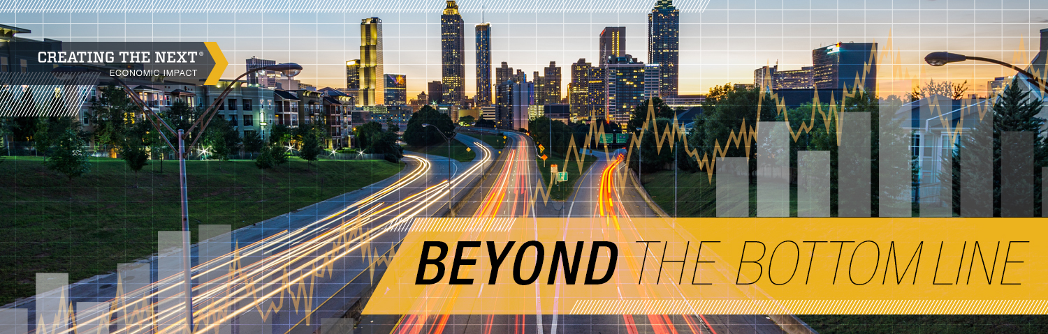 Banner of the Atlanta skyline reading "Beyond the Bottom Line."