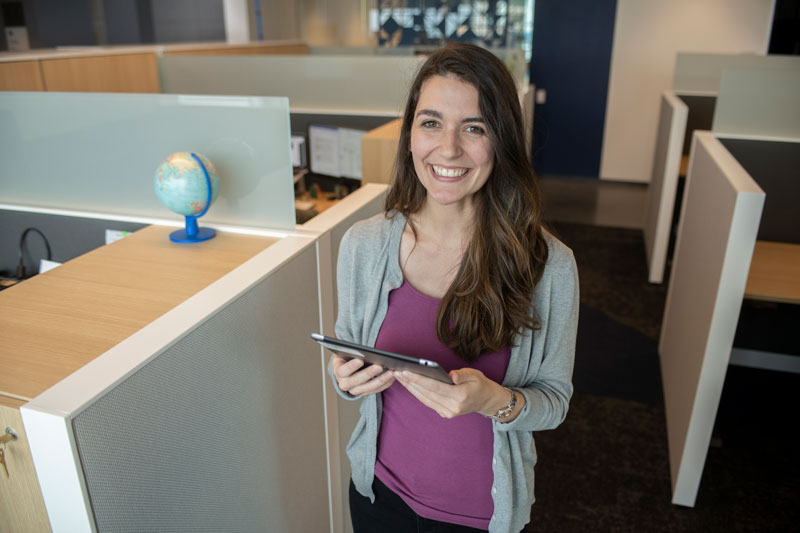 A young professional in Coda's GTRI offices