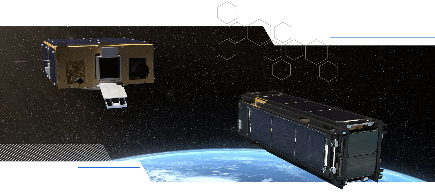 A photorealistic rendering of the Prox-1 satellite in space with