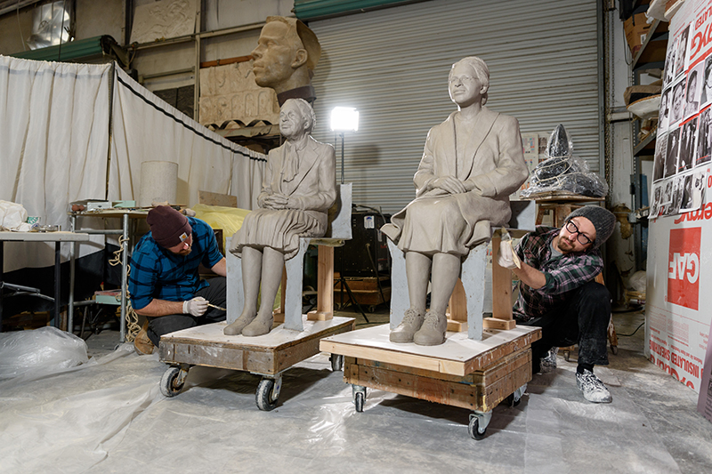 The two Rosa Parks statues in the studio
