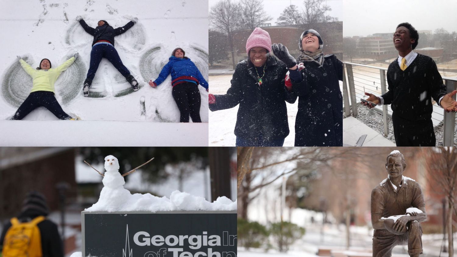 Scenes of Georgia Tech students playing in snow