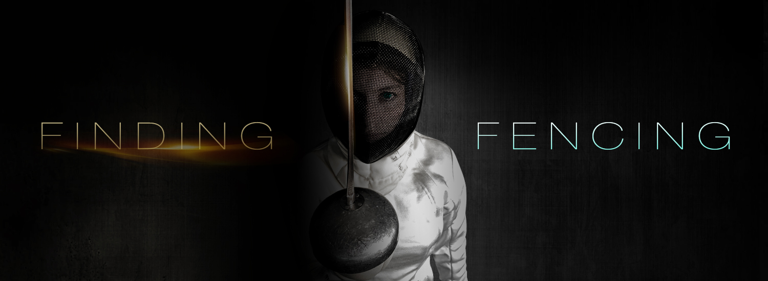 Finding Fencing graphic with Rachel Wakefield holding her épée competition weapon.