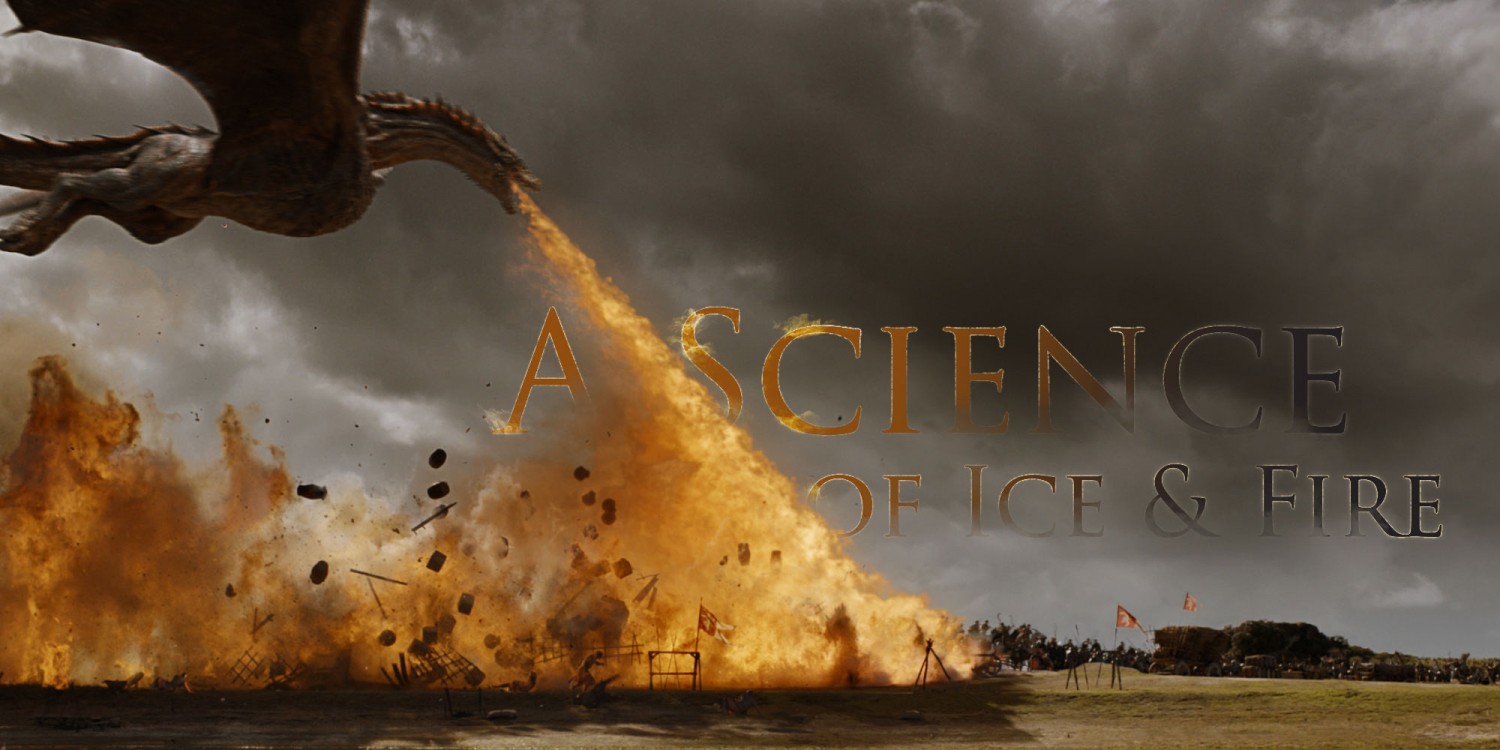 A scene from HBO's Game of Thrones with dragons shown breathing fire down on the landscape