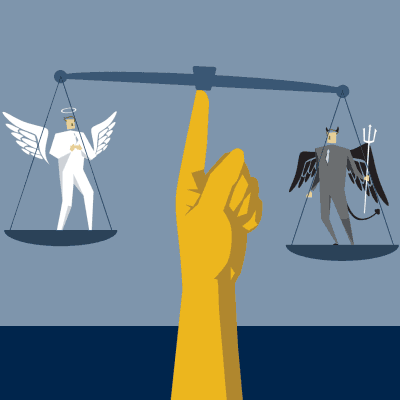 illustration - angel and devil on scales