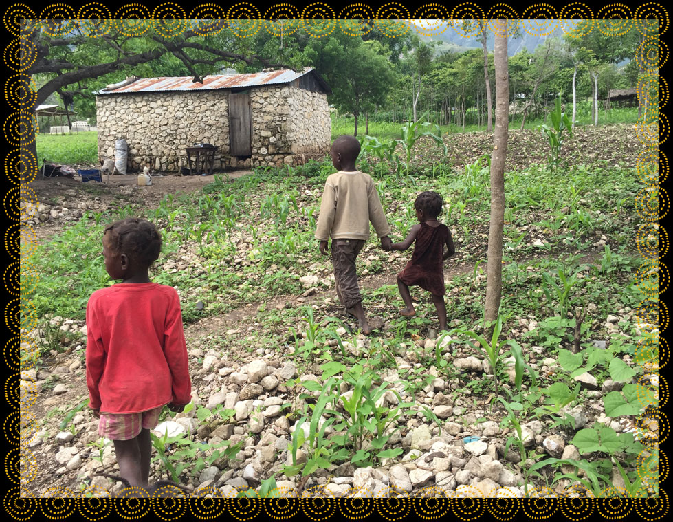 Children walking in a remote village