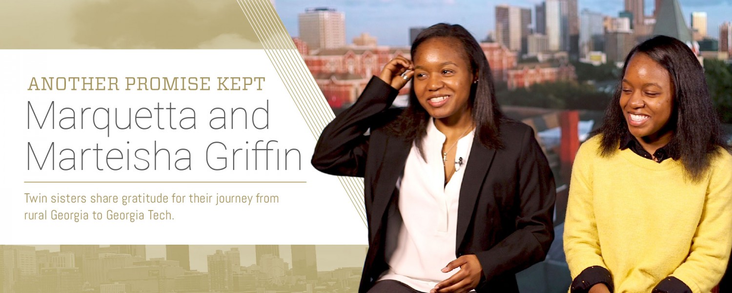  Marquetta and Marteisha Griffin in front of the Georgia Tech and Atlanta skyline and title graphic