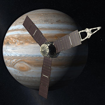 illustration - spacecraft Juno and planet Jupiter