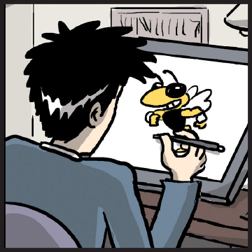 A comic showing Jorge Cham drawing Buzz
