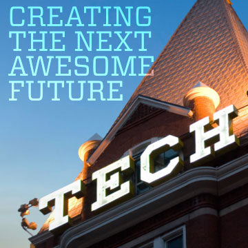 Tech Tower with text "Creating the Next Awesome Future"