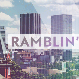 The Tech tower with the words, "Ramblin' On"
