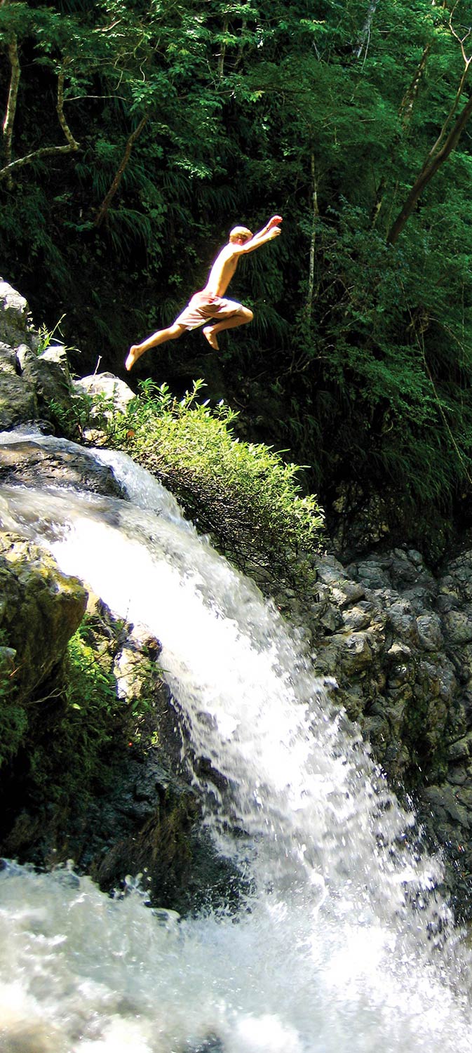 Jumping off a waterfall