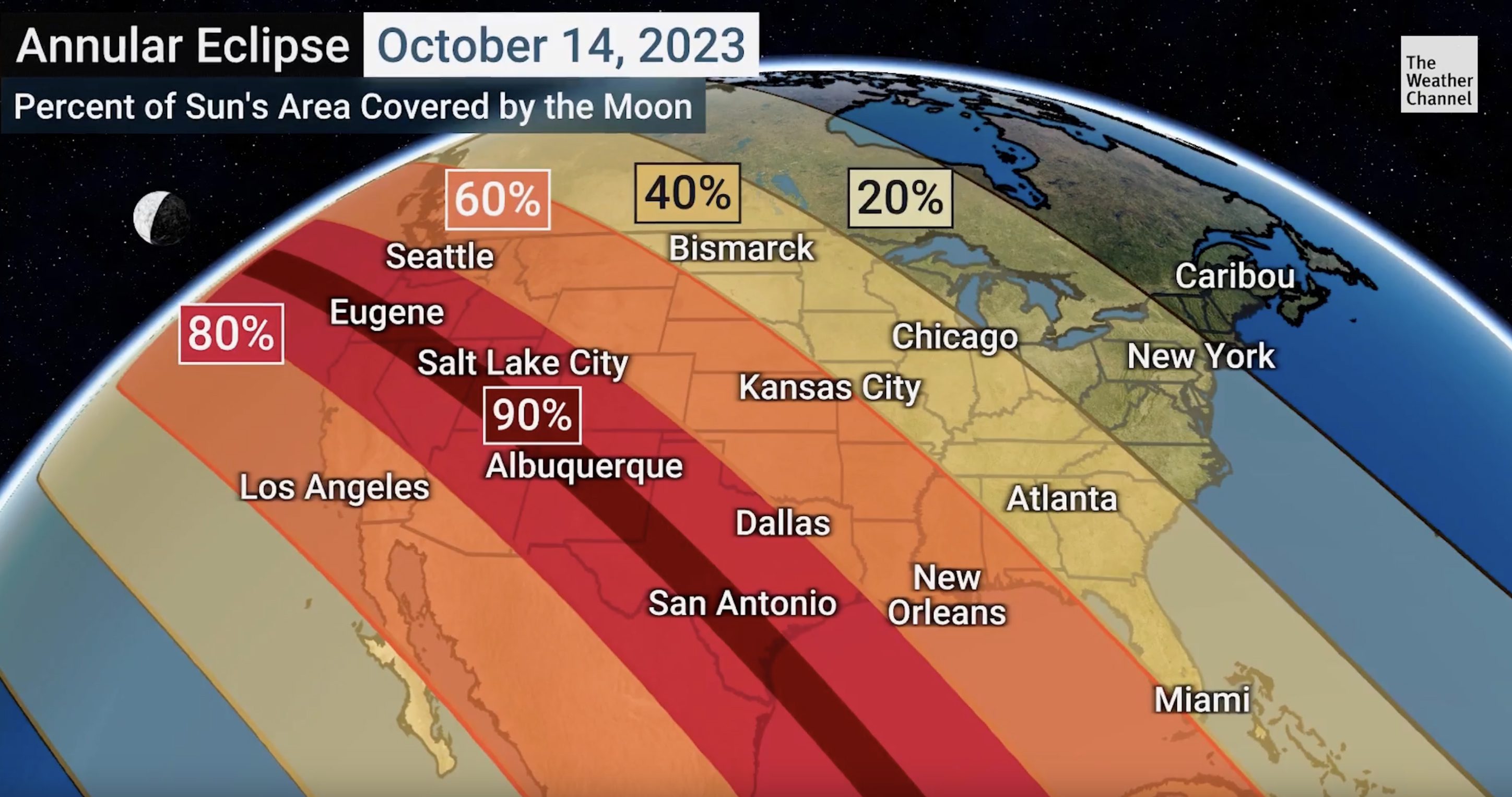 Visibility of Oct. 14, 2023 annular eclipse