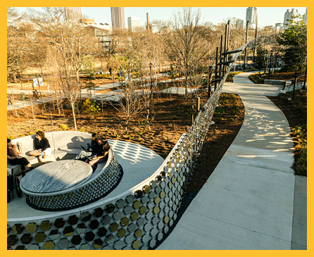 Spiral bench and Atlanta skyline