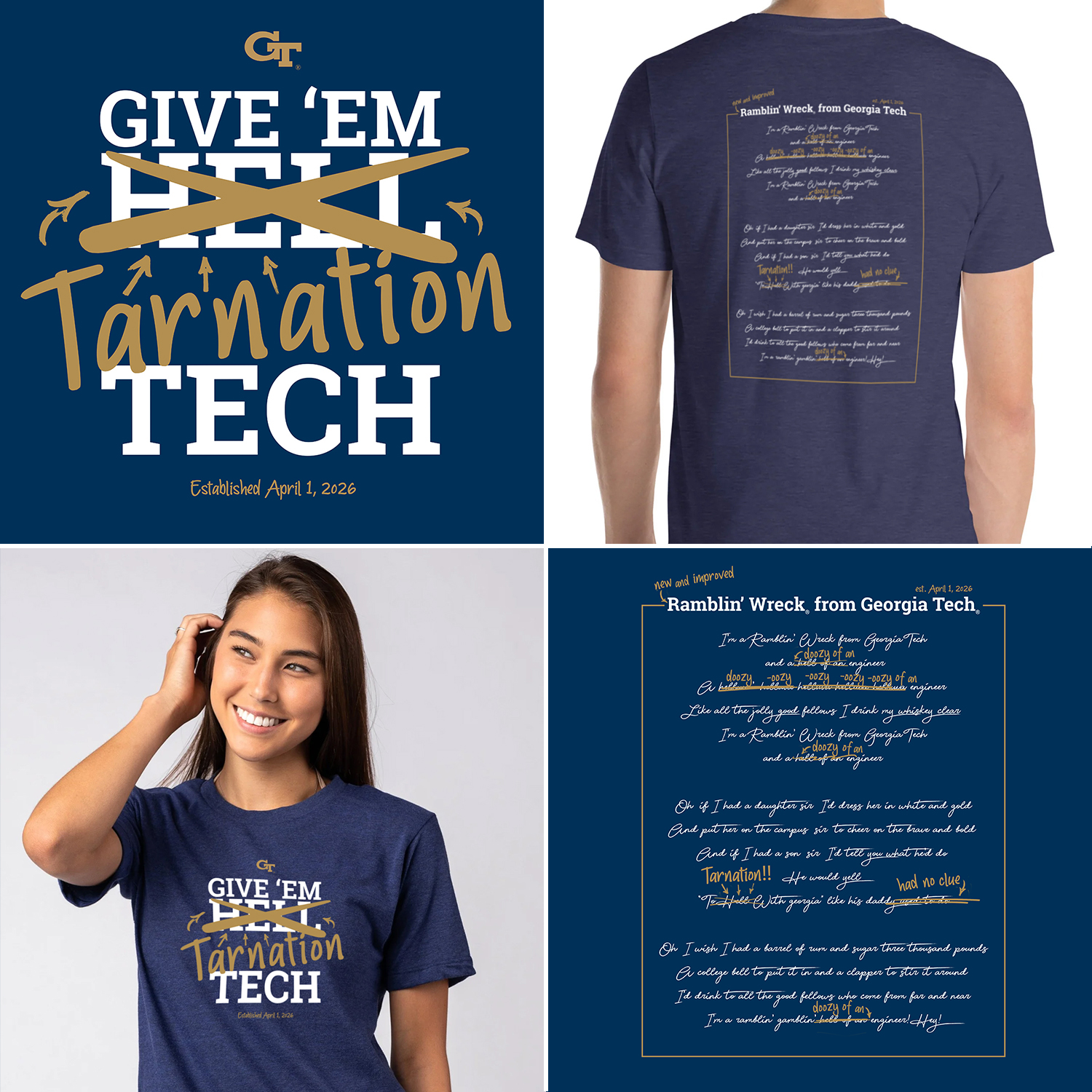 Four boxes with Give 'Em Tarnation Tech merchandise and logos.