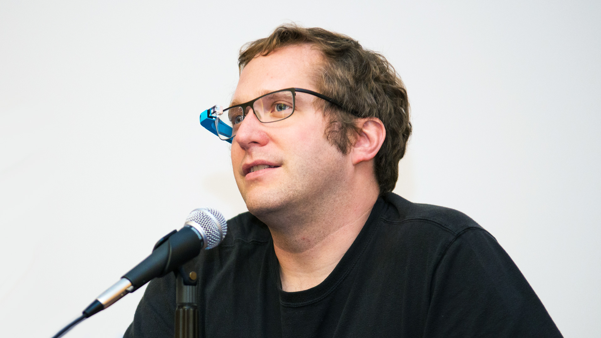 Thad Starner wearing Google Glass (Photo Rob Felt)
