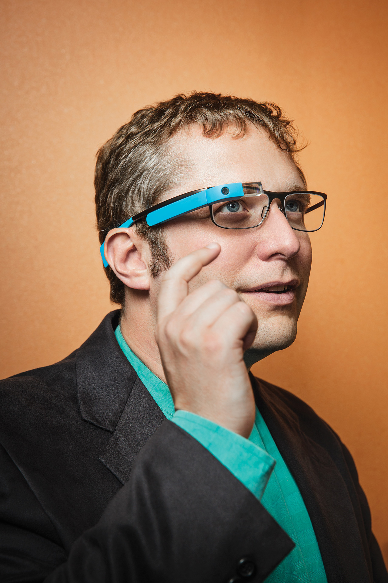 Thad Starner wearing Google Glass (Photo Rob Felt)