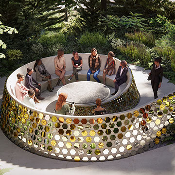 Rendering of people interacting in outdoor installation.