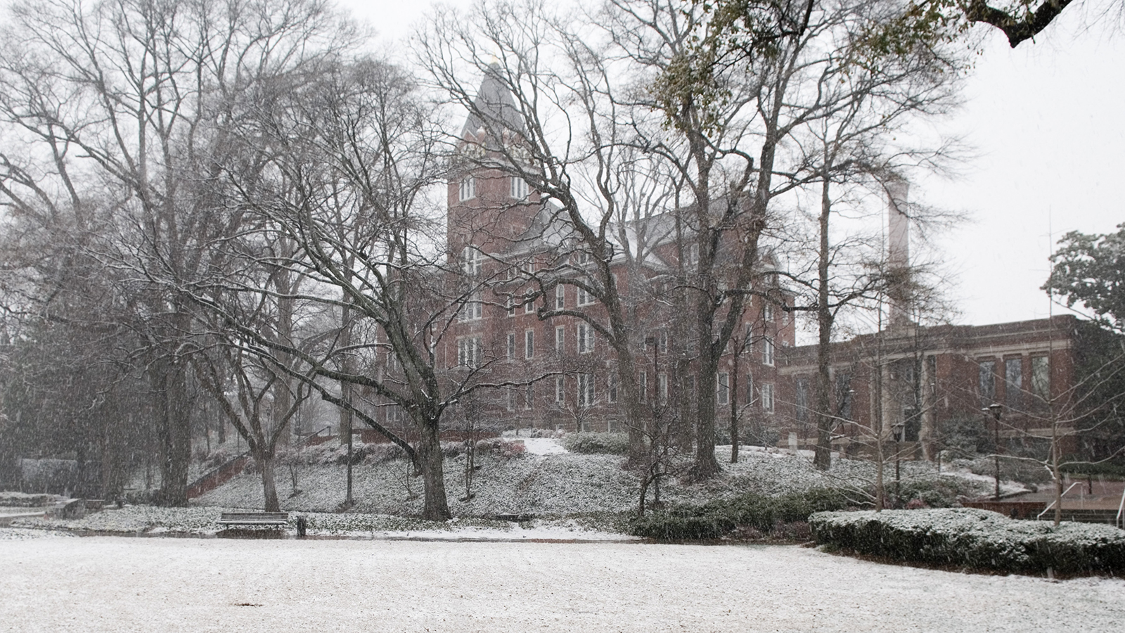 Tech Tower Lawn Covered in Snow