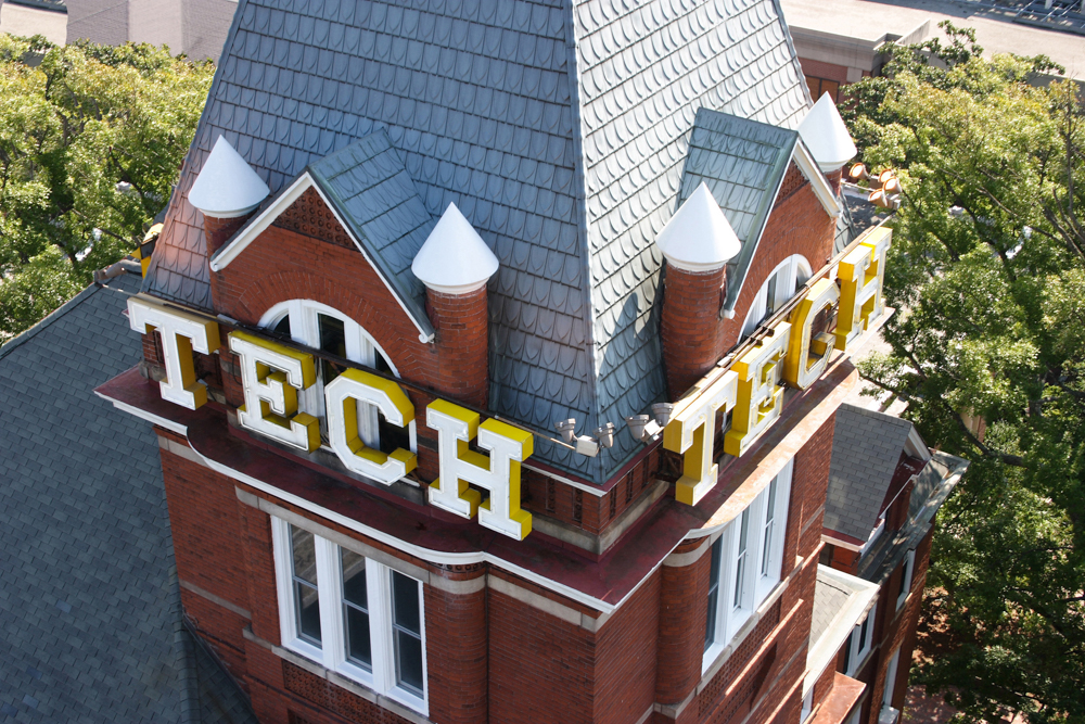 A close up of Tech Tower (Photo Credit: Ethan Trewhitt)