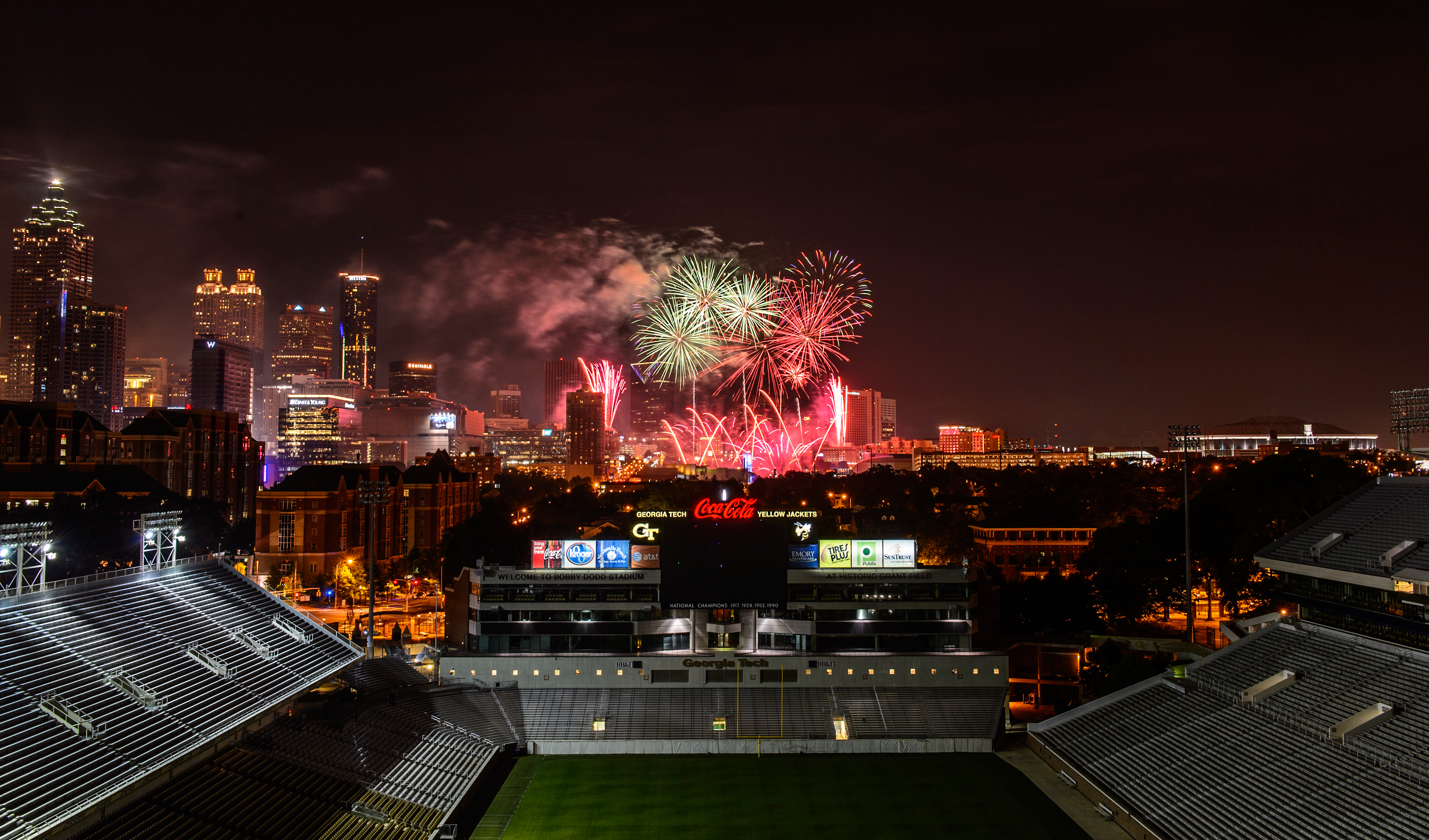 Fourth of July fireworks seen from Bobby Dodd Stadium at Georgia Tech. Photo credit: Danny Karnik
