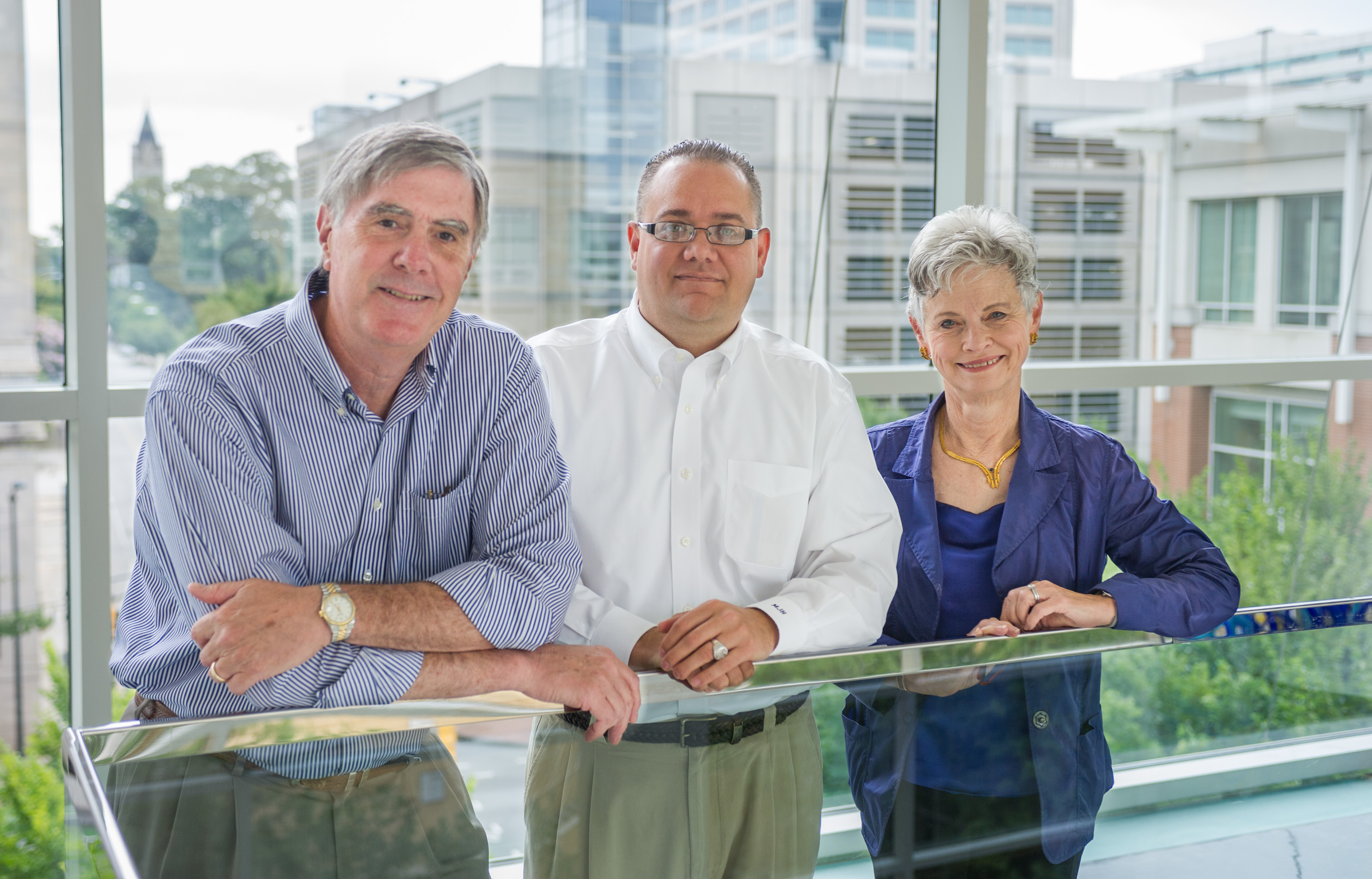 From left to right, Jerry Thursby, Matthew Higgins and Marie Thursby. The research team identified bottlenecks in the development of biopharmaceutical products and proposes a way to avoid the setbacks. 