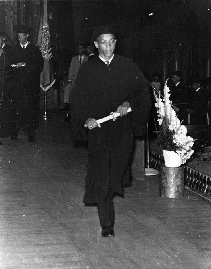Ronald Yancey walks in commencement in June 1965 as the first man of color to graduate from Georgia Tech.