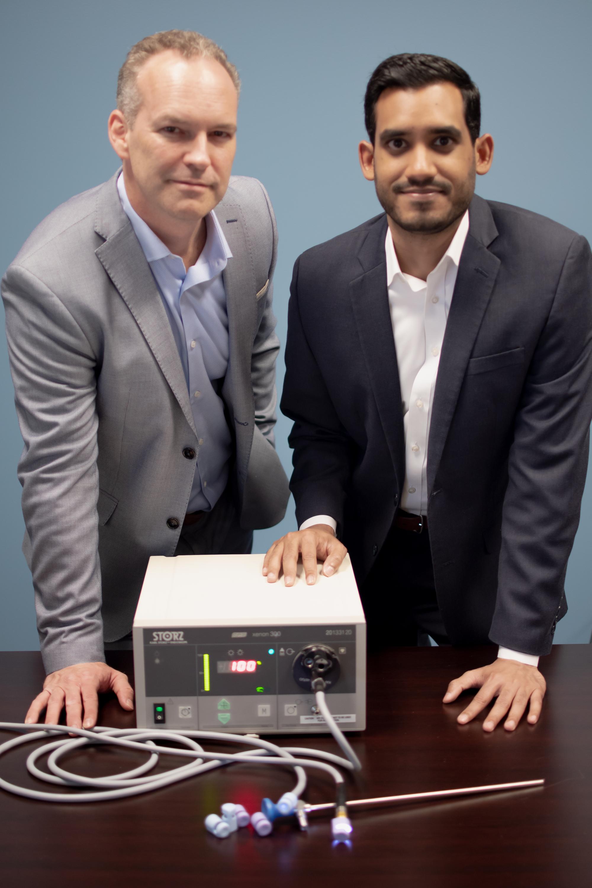 Jackson Medical co-founders, CEO James Rains, a professor in the Wallace H. Coulter Department of Biomedical Engineering at Georgia Tech and Emory University (left), and Kamil Makhnejia, chief operating officer. (Photo: Péralte C. Paul)
