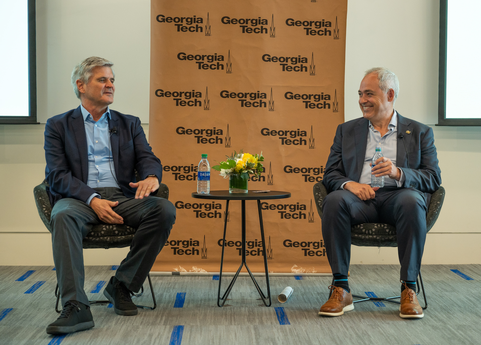 Steve Case, co-founder of AOL and investment firm Revolution LLC, and President Ángel Cabrera at the Inclusive Entrepreneurship forum. Photo by Allison Carter.