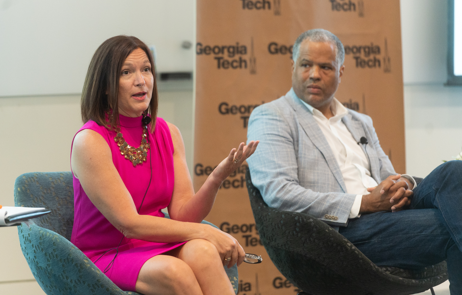 Lara Hodgson, co-founder, president, and CEO of Now, and Guy Primus, CEO and board member of Valence Enterprises, were panelists at the Inclusive Entrepreneurship Forum. Photo by Allison Carter.