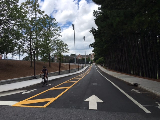 The bicycle lane was added at Sixth Street adjacent to Stamps Field.