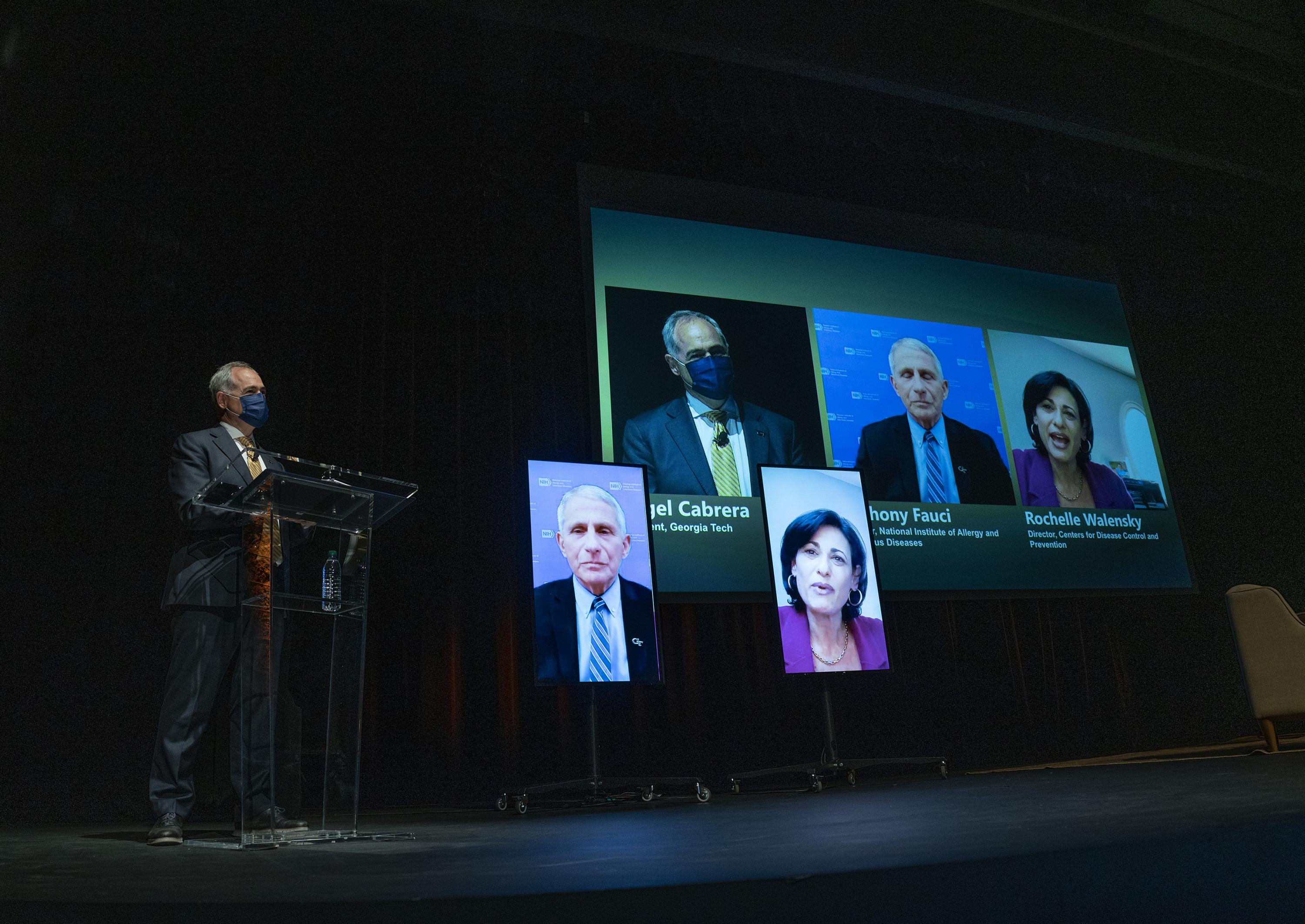 CDC Director Rochelle Walensky congratulates Dr. Anthony Fauci, recipient of the 2021 Ivan Allen Prize.