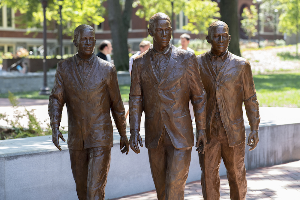 Statues of Georgia Tech’s first three African American students: Ralph A. Long Jr., Lawrence M. Williams, and Ford C. Greene. Photo by Christopher Moore.