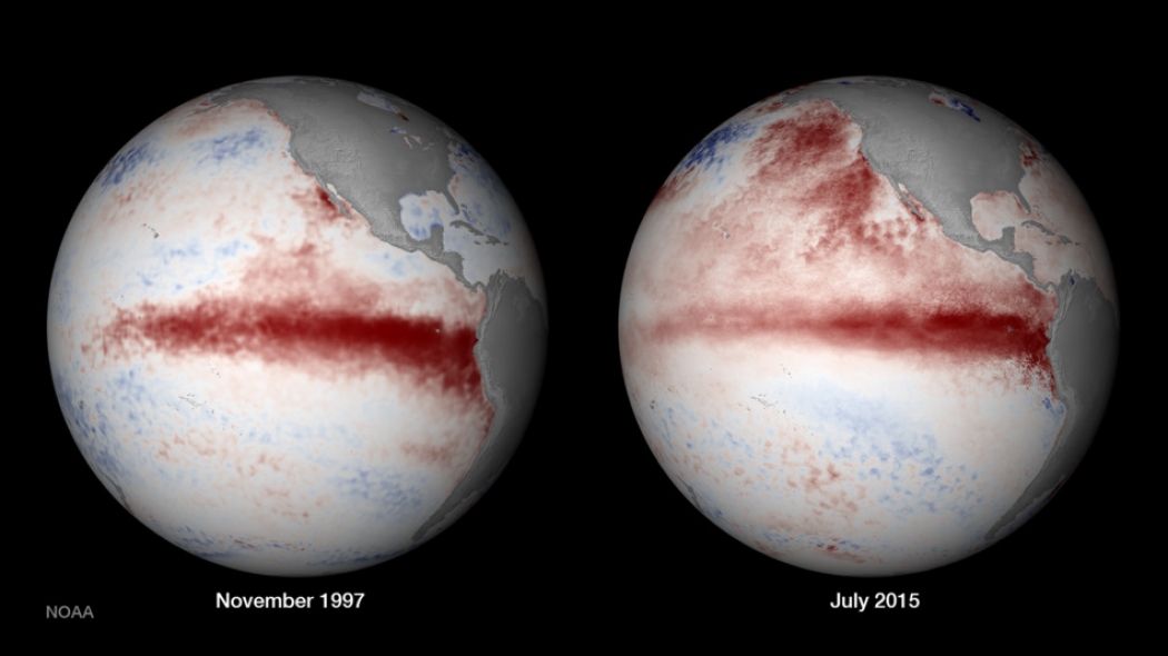 El Nino 1997 (l.), El Nino 2015 (r.) Credit: NOAA (National Oceanographic and Atmospheric Administration)